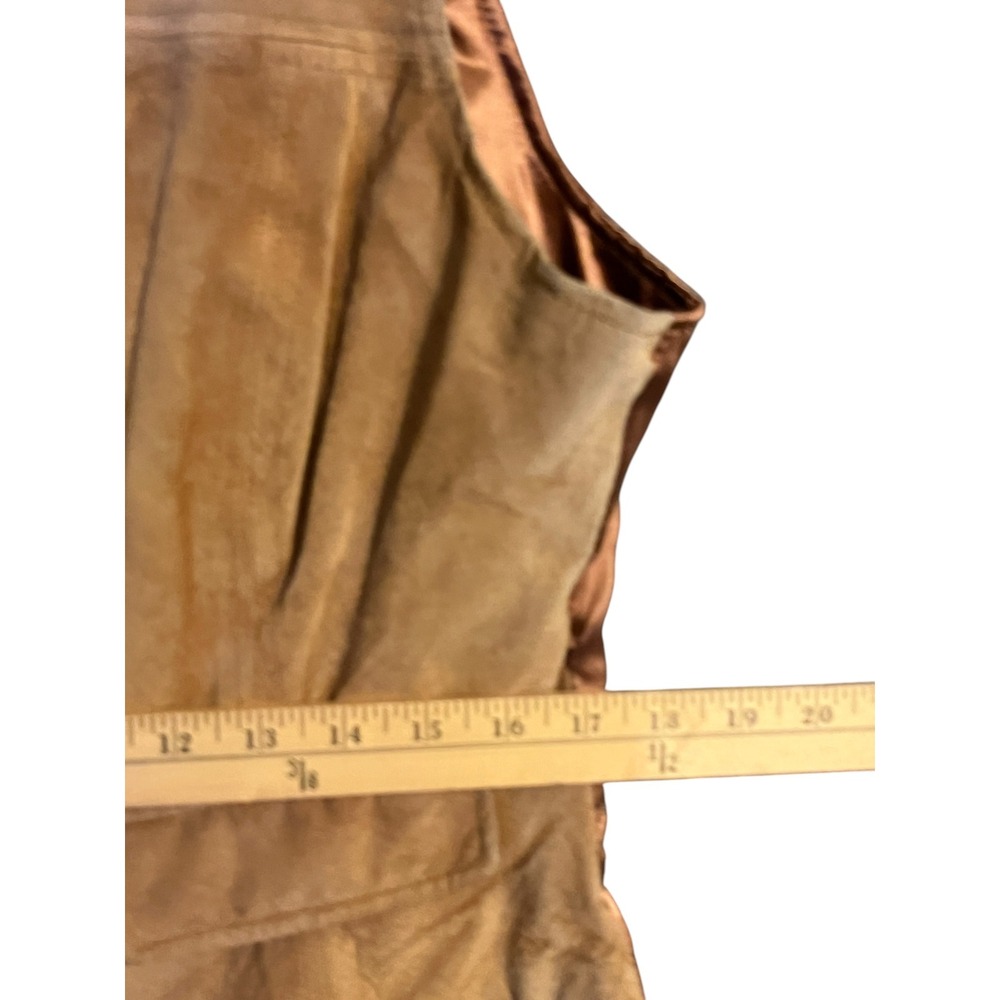 Vtg Faded Glory Leather Vest Women L Tan Suede Zip Front Cinch Back Western Boho - Picture 6 of 12